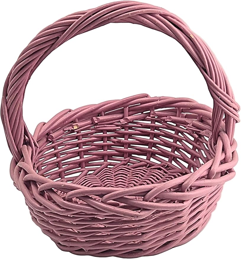 Pink Woven Wicker Basket with Arched Handle, 1 Piece