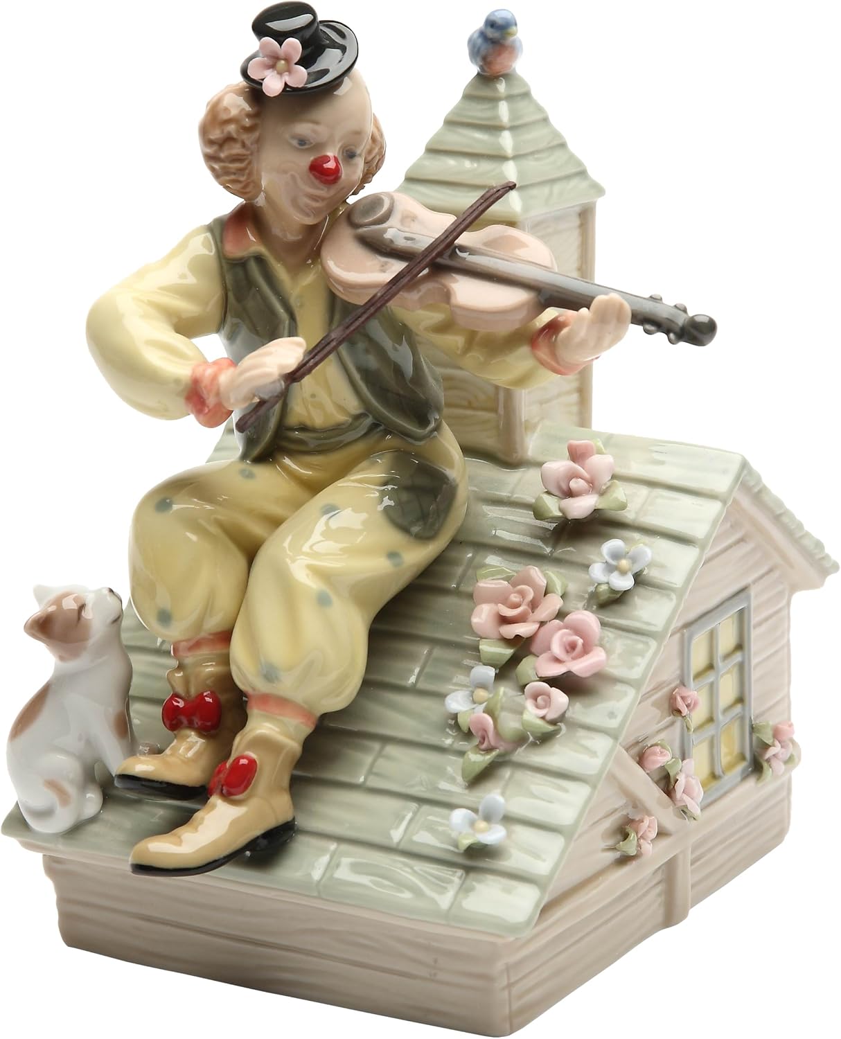 Cosmos Gifts Fine Ceramic Clown with Violin Musical Figurine 6-1/4" H Yellow