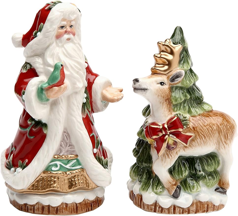 Cosmos Gifts Victorian Harvest Santa and Reindeer Salt and Pepper Set Red