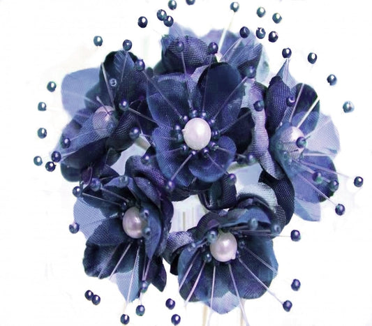 Party Favors Plus Navy Blue Satin Pearl Organza Flowers 72 Count