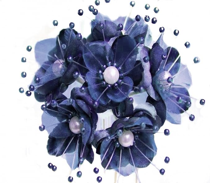 Party Favors Plus Navy Blue Satin Pearl Organza Flowers 72 Count