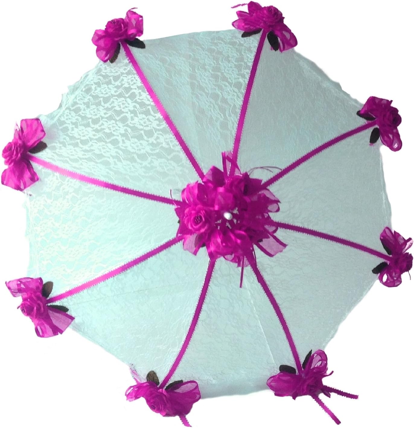 Party Favors Plus White Lace Umbrella Parasol 36 in Hot Pink Roses