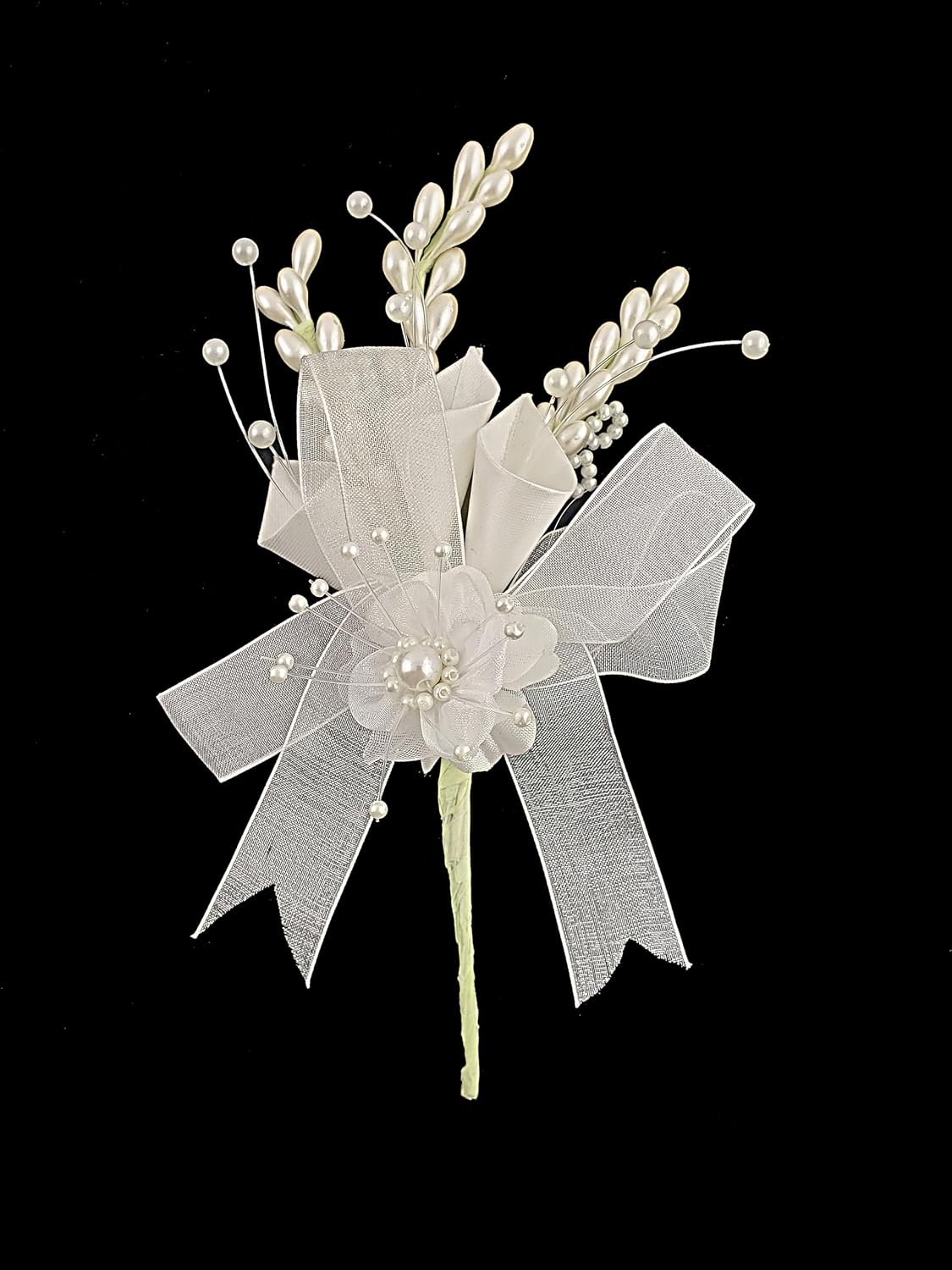 Party Favors Plus White Silk Lily Boutonniere with Pearl Accents 6 Inch