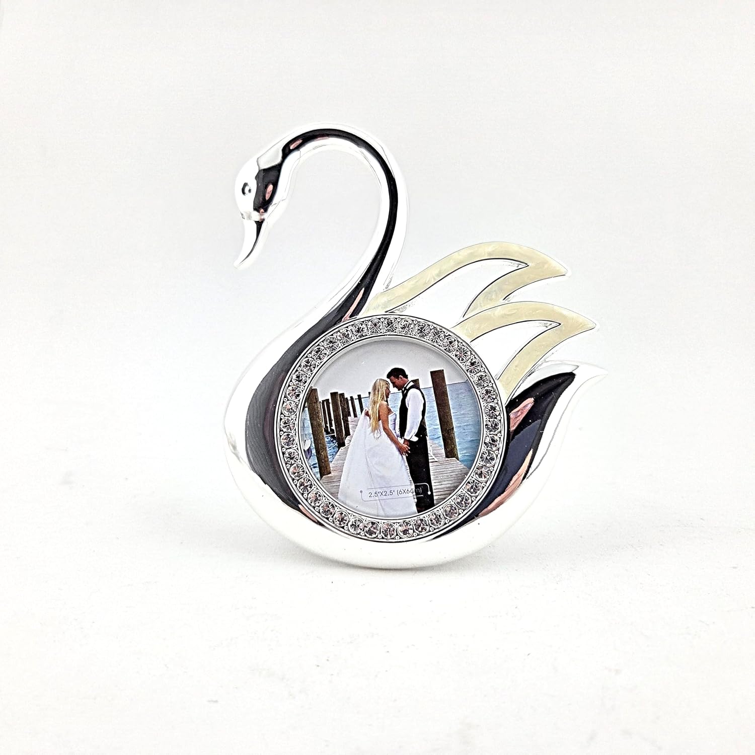 Party Favors Plus Swan Photo Frame Silver White 2.5x2.5 Inch