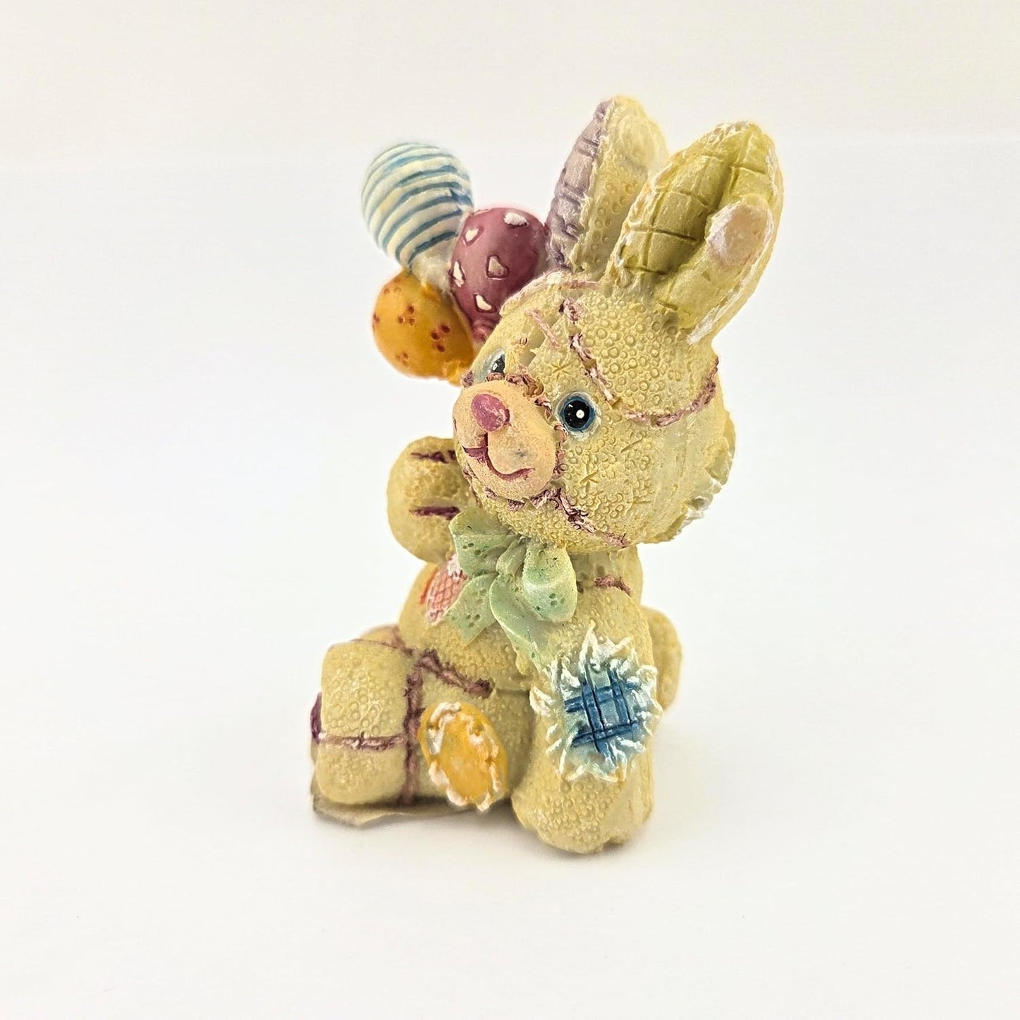 Party Favors Plus Multicolor Polyresin Bunny with Balloons Figurine 3.5 Inch Set of 2