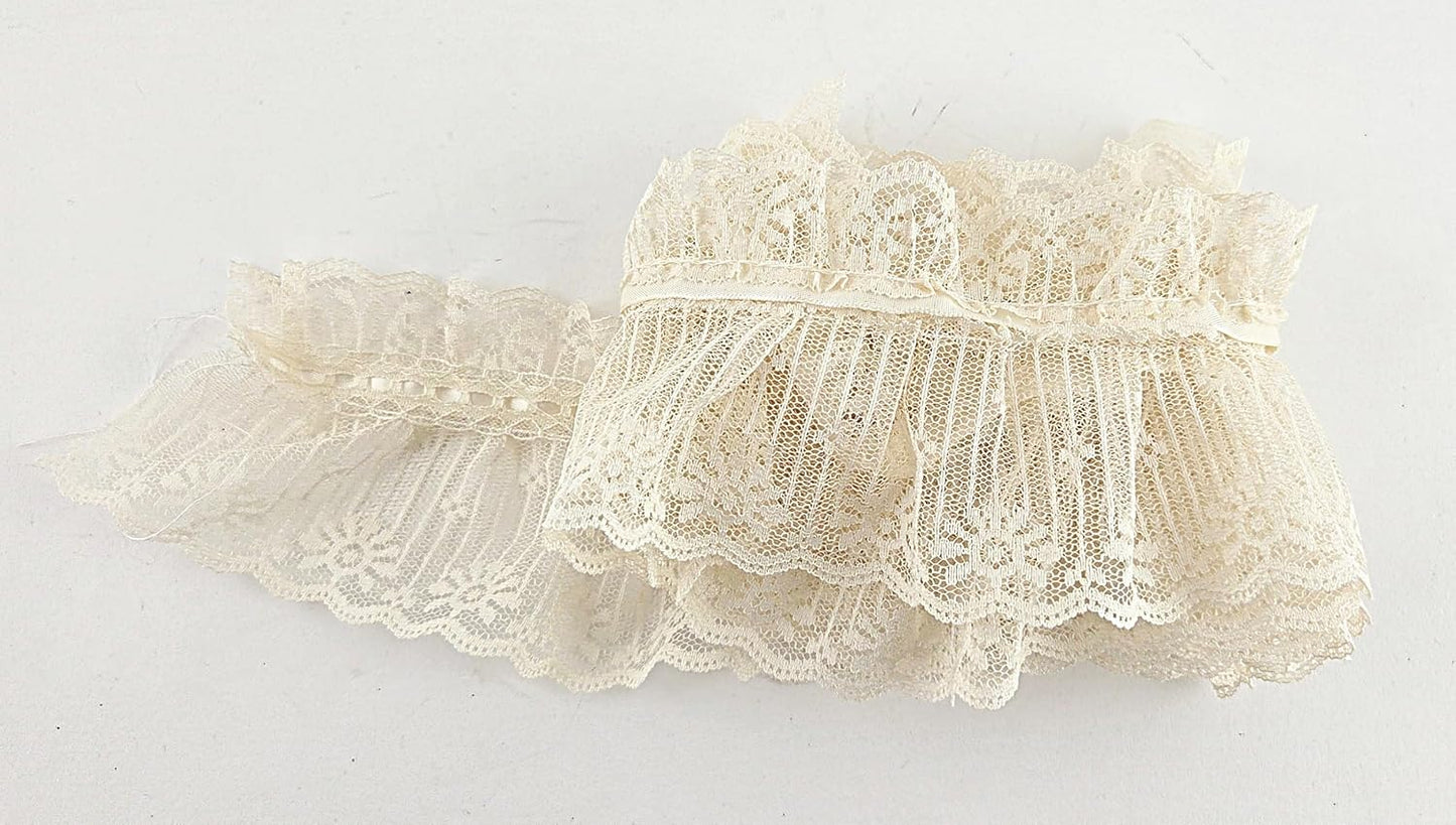 Ivory 2-Tier Ruffled Lace Trim 4" Wide, 2 Yards