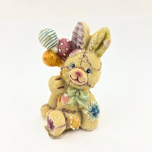 Party Favors Plus Multicolor Polyresin Bunny with Balloons Figurine 3.5 Inch Set of 2