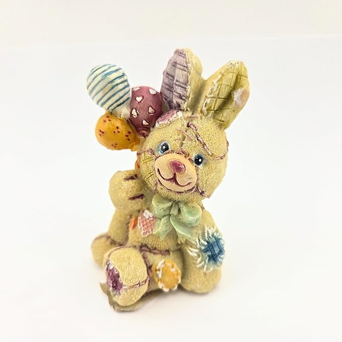Party Favors Plus Multicolor Polyresin Bunny with Balloons Figurine 3.5 Inch Set of 2