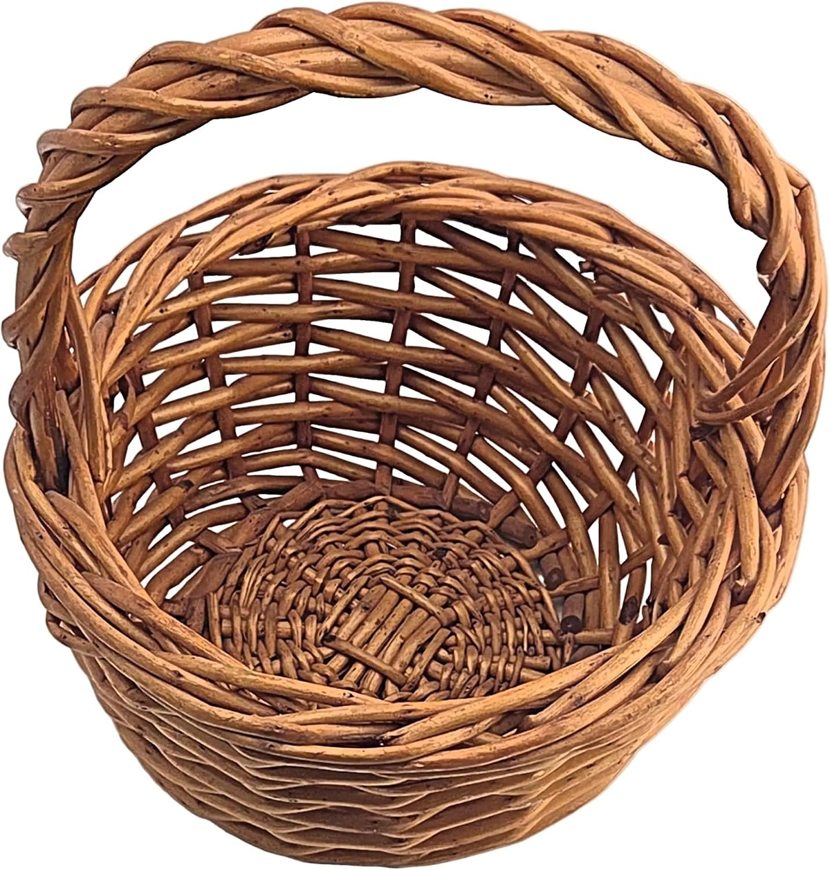 Natural Brown Woven Wicker Round Basket with Braided Handle, 1 Piece