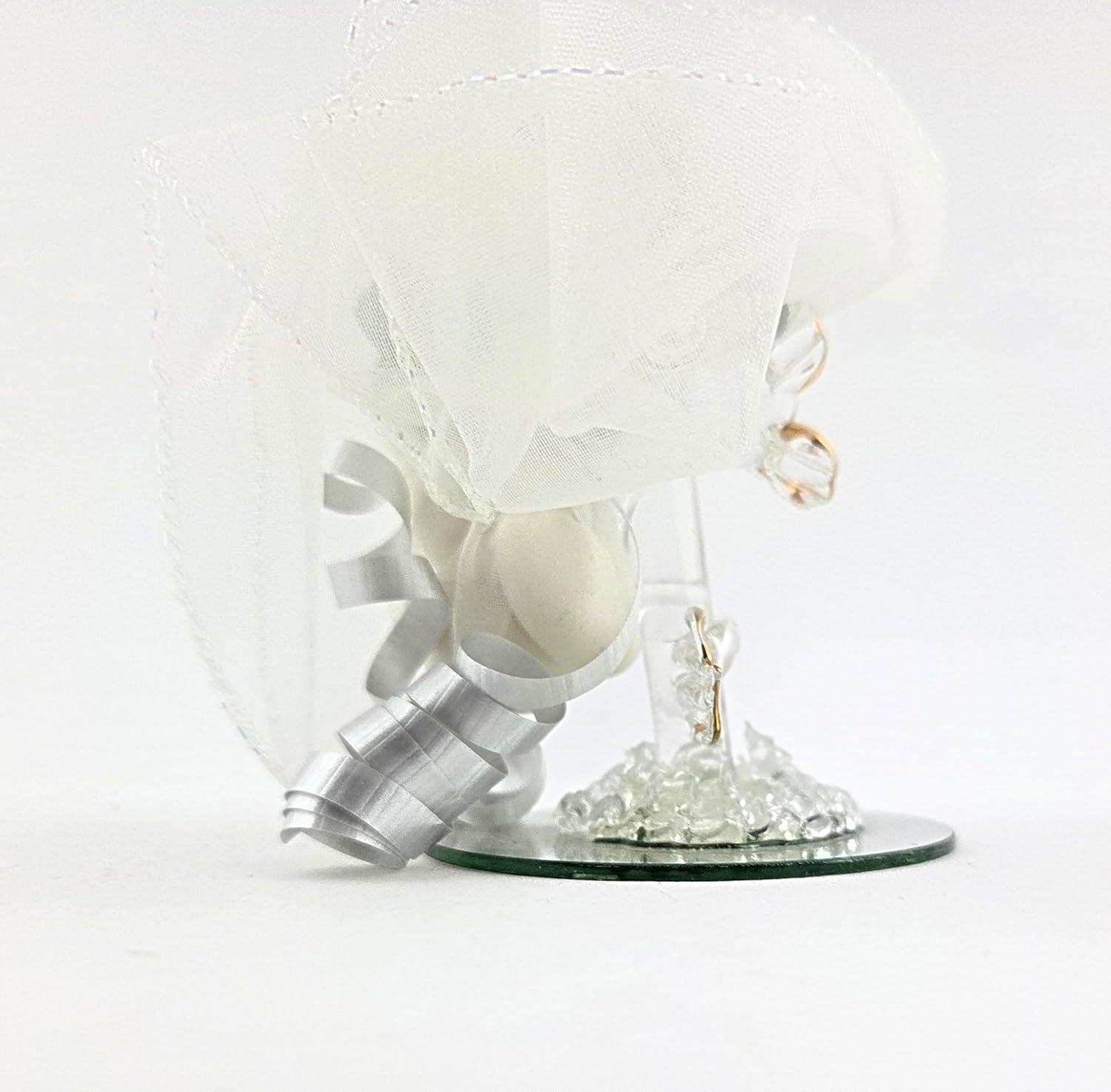 Party Favors Plus Crystal Cross Figurine Favor Tulle Ribbon Mirrored Base 2.5 Inch