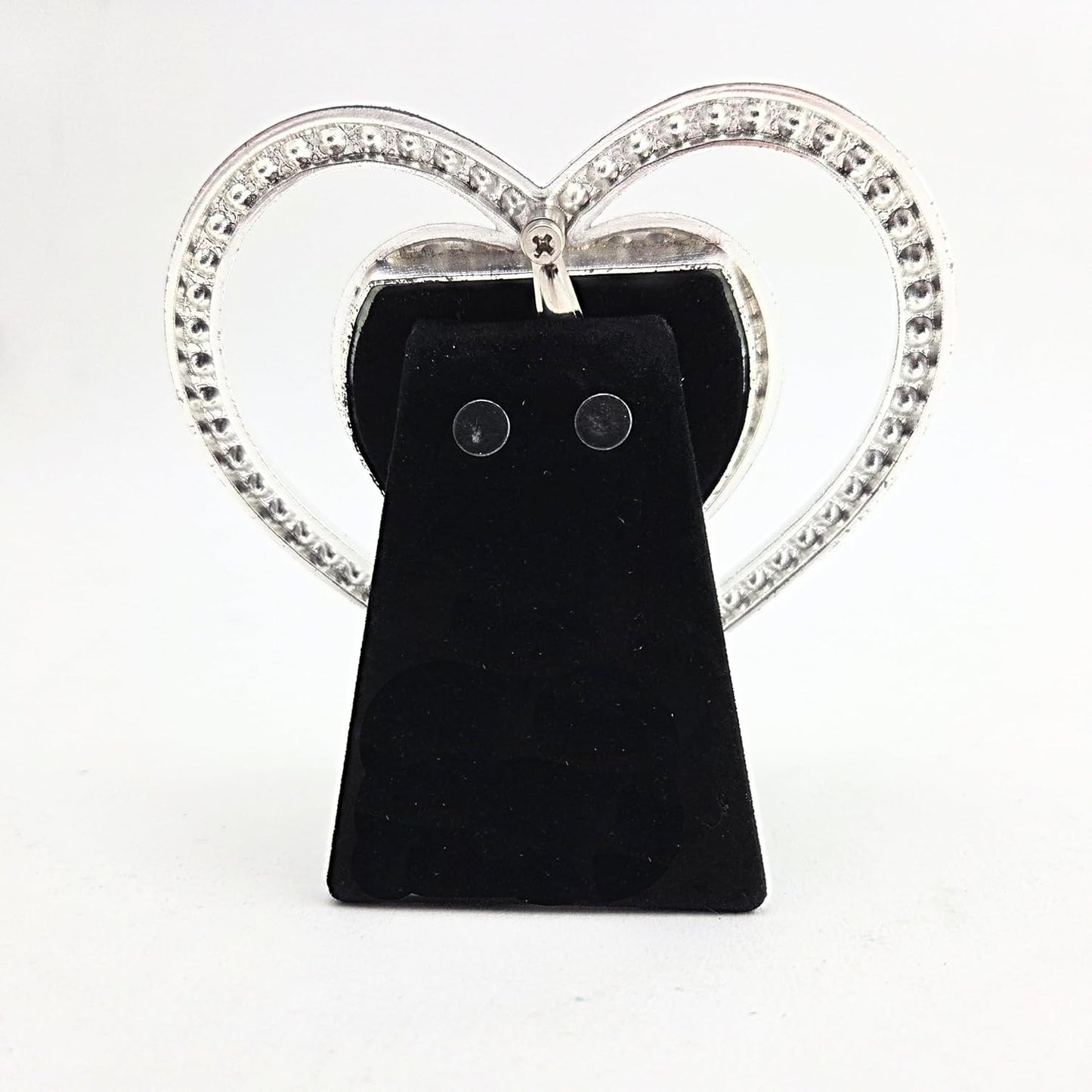 Party Favors Plus Double Heart Photo Frame Silver Metal Rhinestone 2x2 Inch Opening