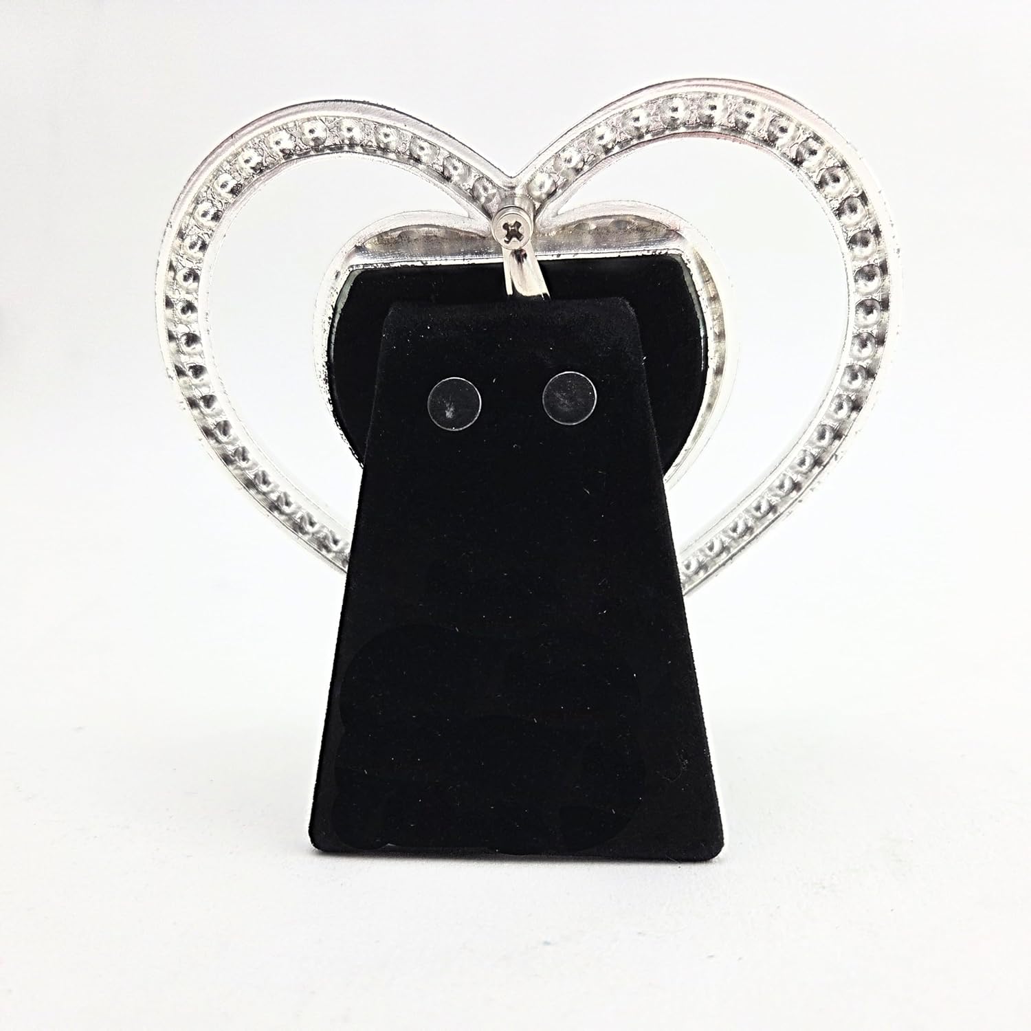 Party Favors Plus Double Heart Photo Frame Silver Metal Rhinestone 2x2 Inch Opening