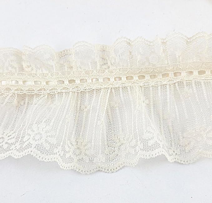 Ivory 2-Tier Ruffled Lace Trim 4" Wide, 2 Yards