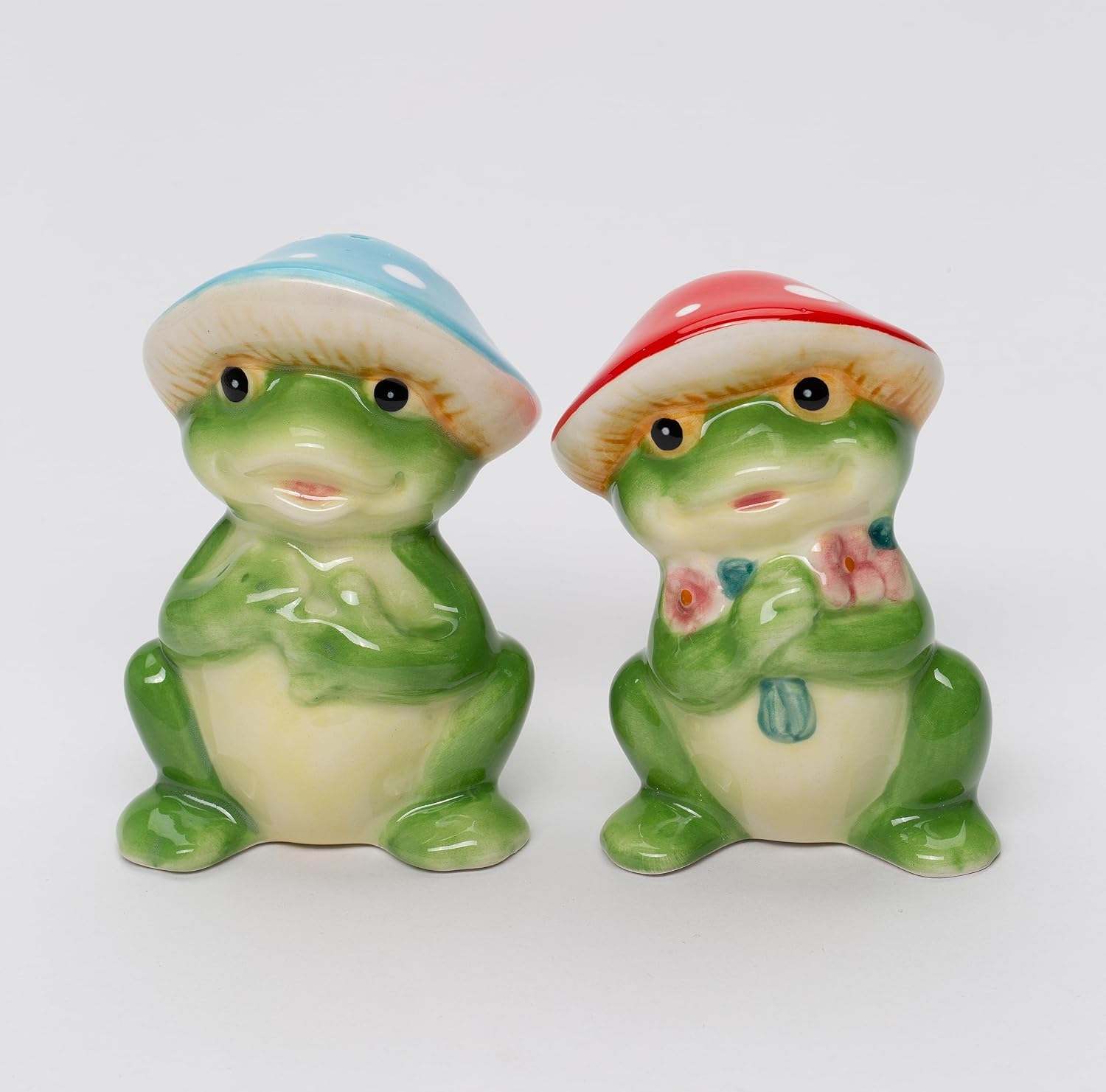 Cosmos Gifts Fine Ceramic Happy Frog Couple Fairy Forest Mushroom Salt & Pepper Set 3-1/2" H
