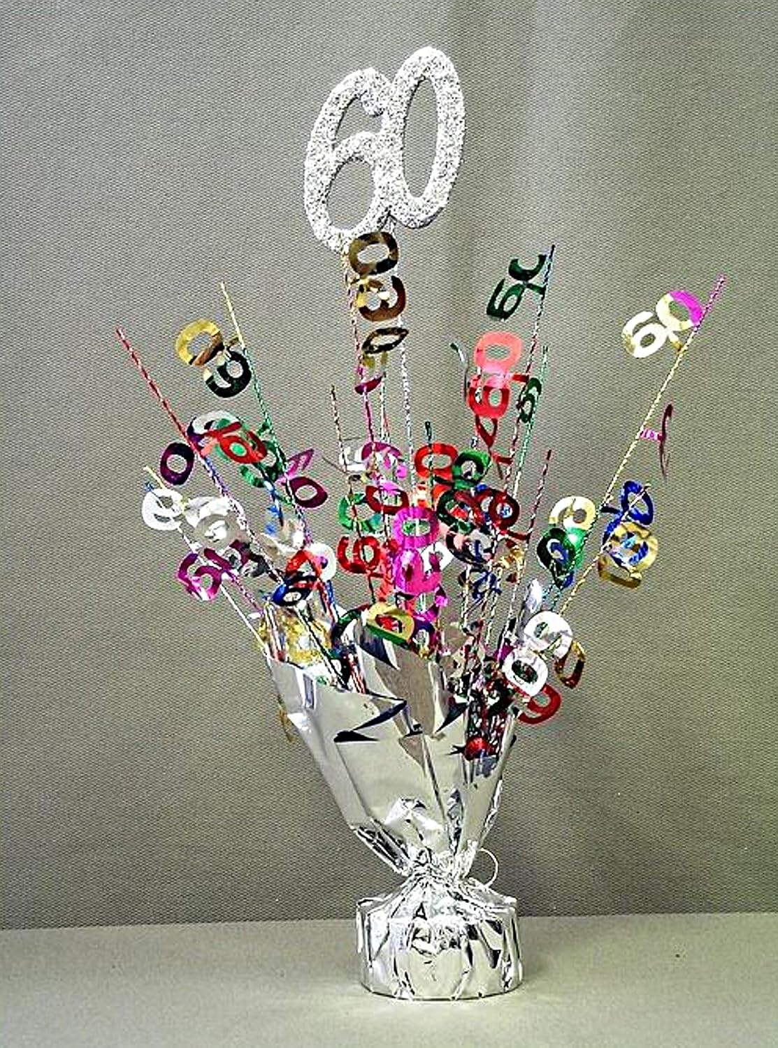 60th Birthday Anniversary Balloon Weight Centerpiece Silver