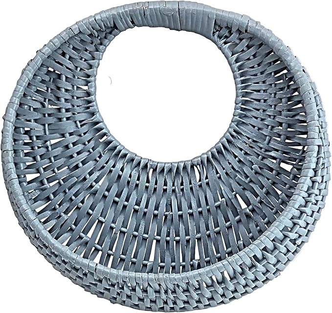 Bluish Gray Hand-Woven Wicker Basket Bag with Ring Handle, 1 Piece
