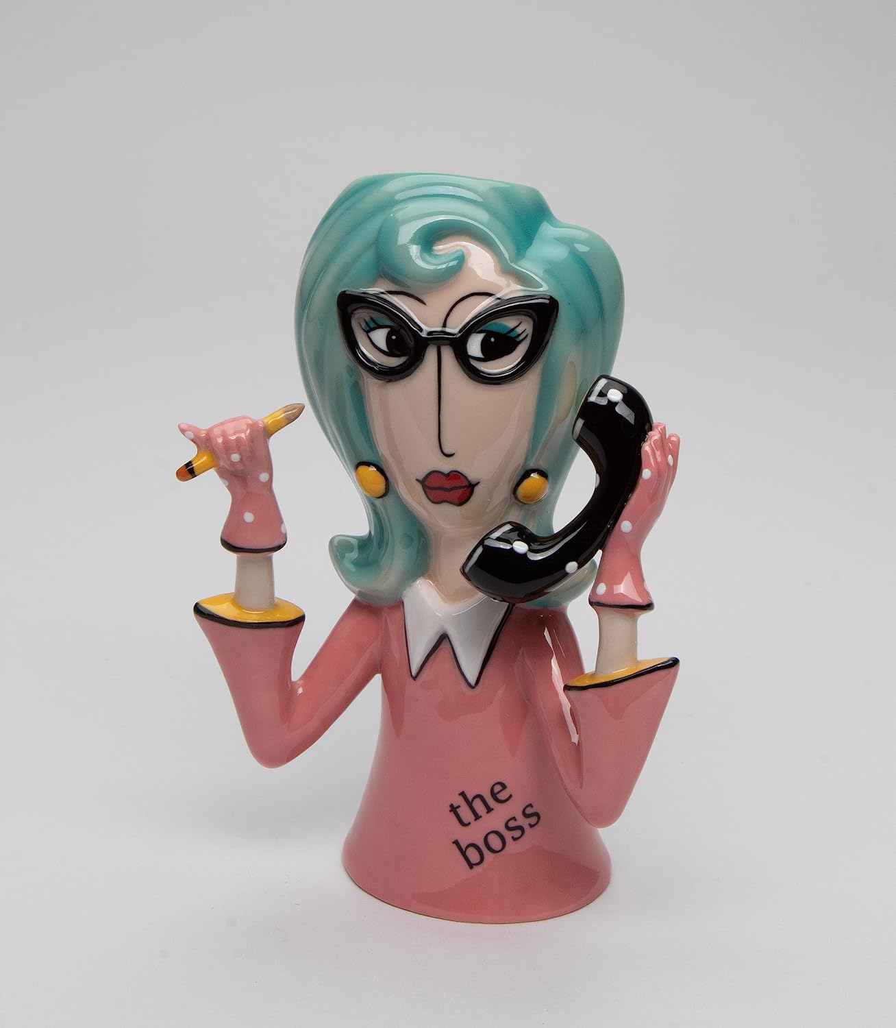 Cosmos Gifts Fine Ceramic Hand Painted Pink Boss Lady Makeup Brushes Holder Vase 6" H 61872