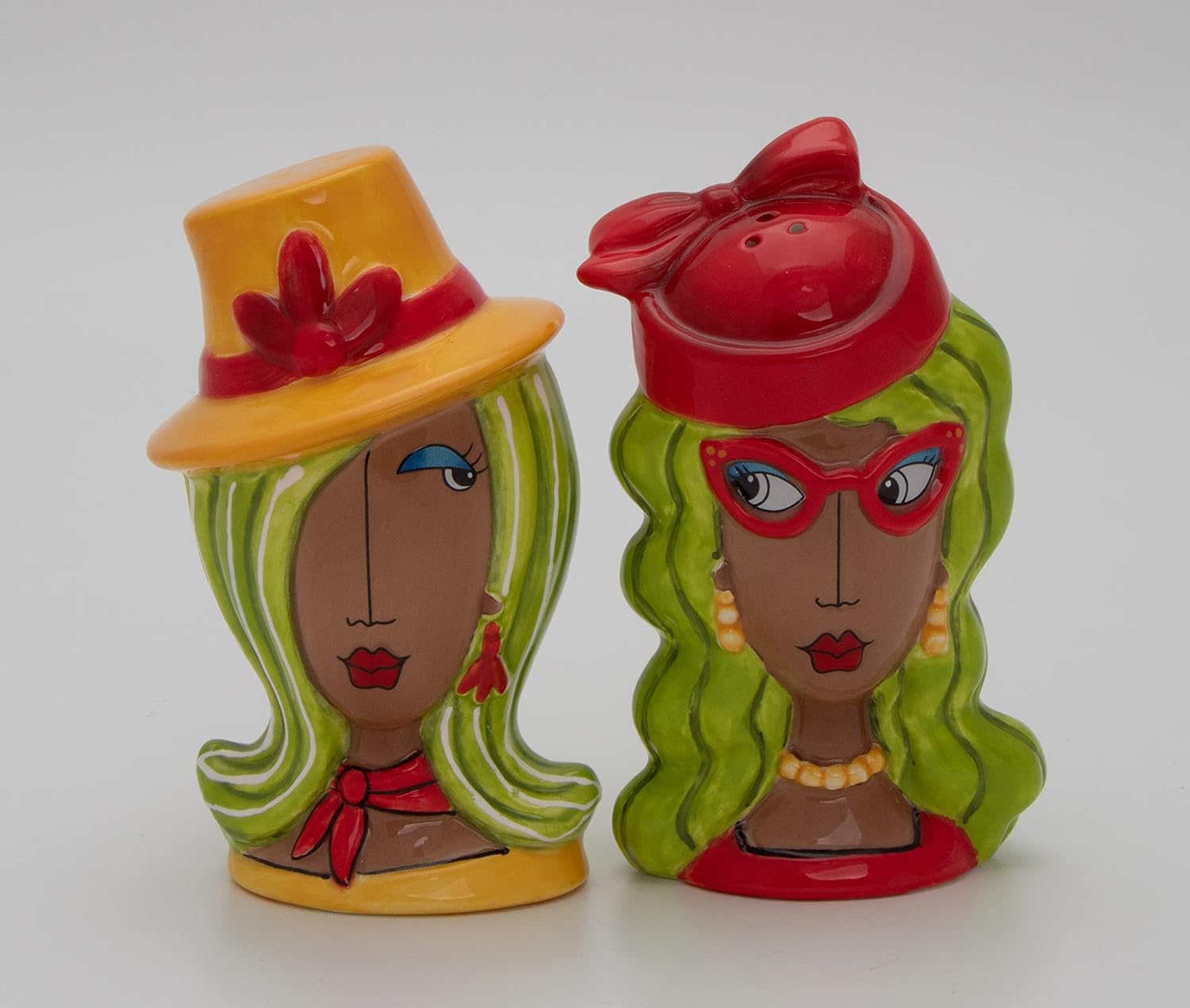 Cosmos Gifts Fine Ceramic Dollymamas African American Fashion Lady with Hats Salt & Pepper Shakers Set 4-1/2" H 62622
