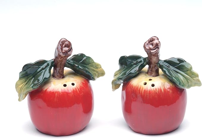 Cosmos Gifts Fine Ceramic Red Apple Salt & Pepper Shakers Set 3" H