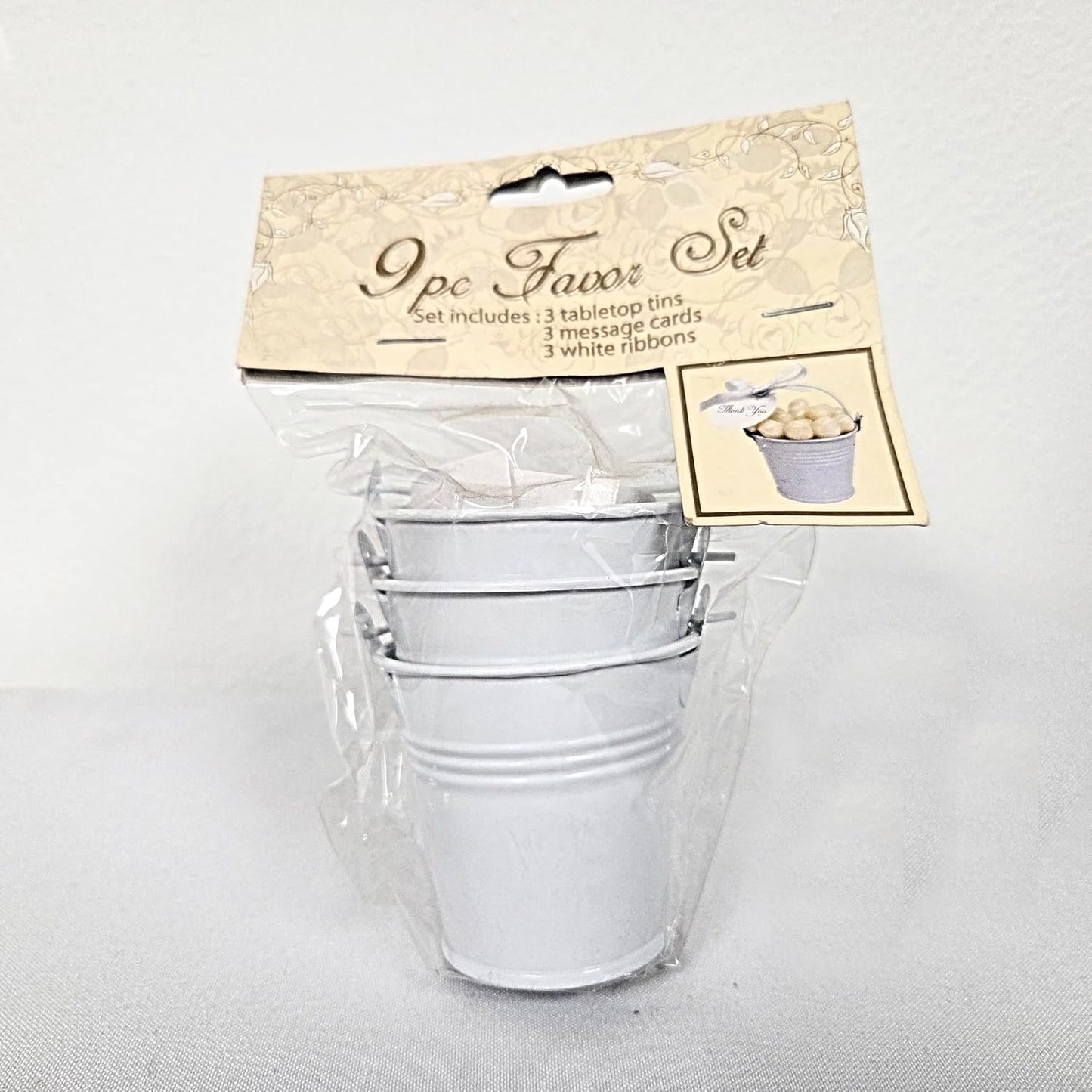Party Favors Plus Light Gray Mini Metal Tin Pails with Handles 2 Inch 9 Piece