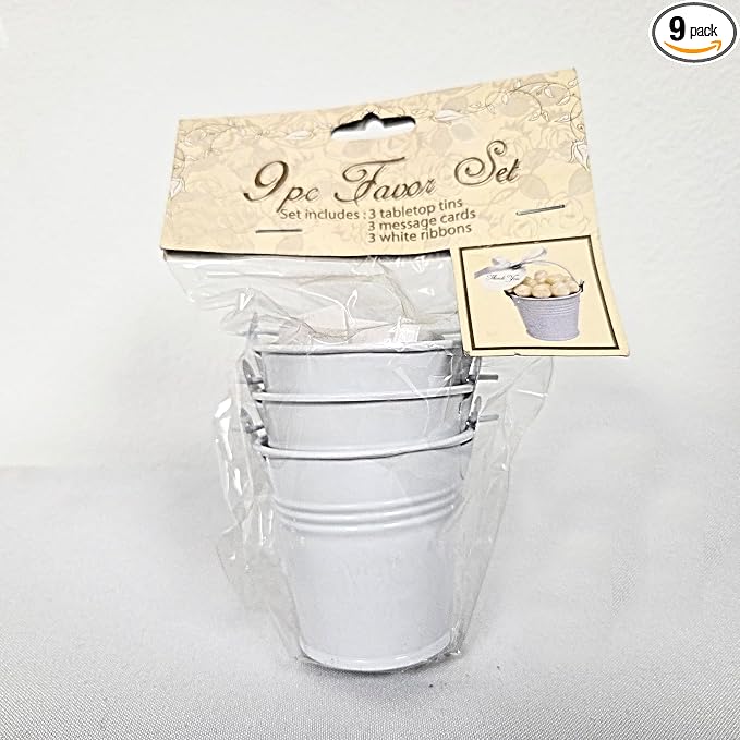 Party Favors Plus Light Gray Mini Metal Tin Pails with Handles 2 Inch 9 Piece