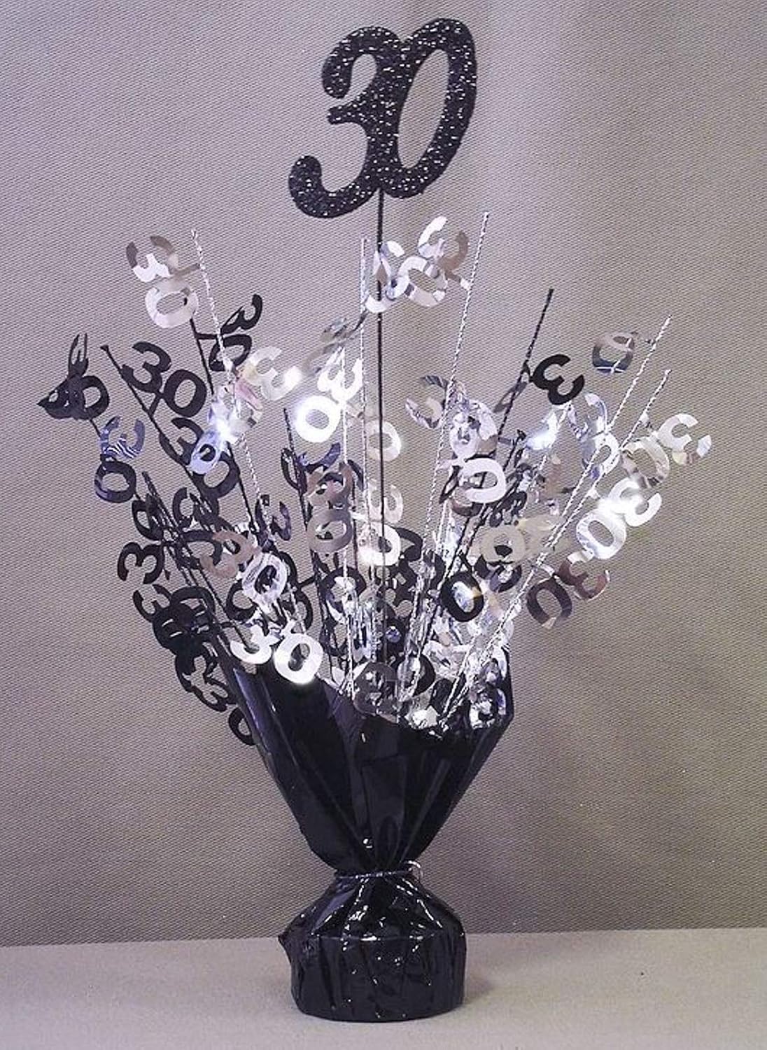Black & Silver 30th Birthday Balloon Weight Centerpieces, 2 Pieces