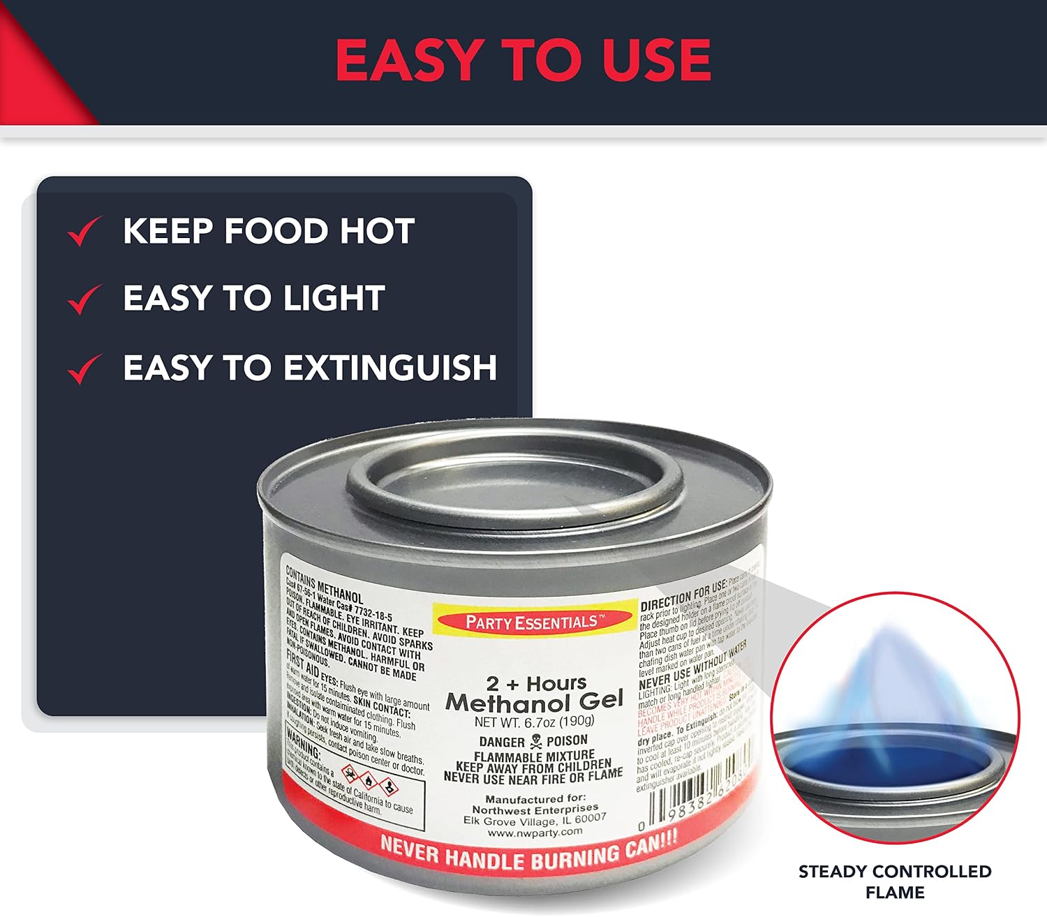 Party Essentials Chafing Dish Jelled Methanol Warming Fuel, 6-Pack, Silver