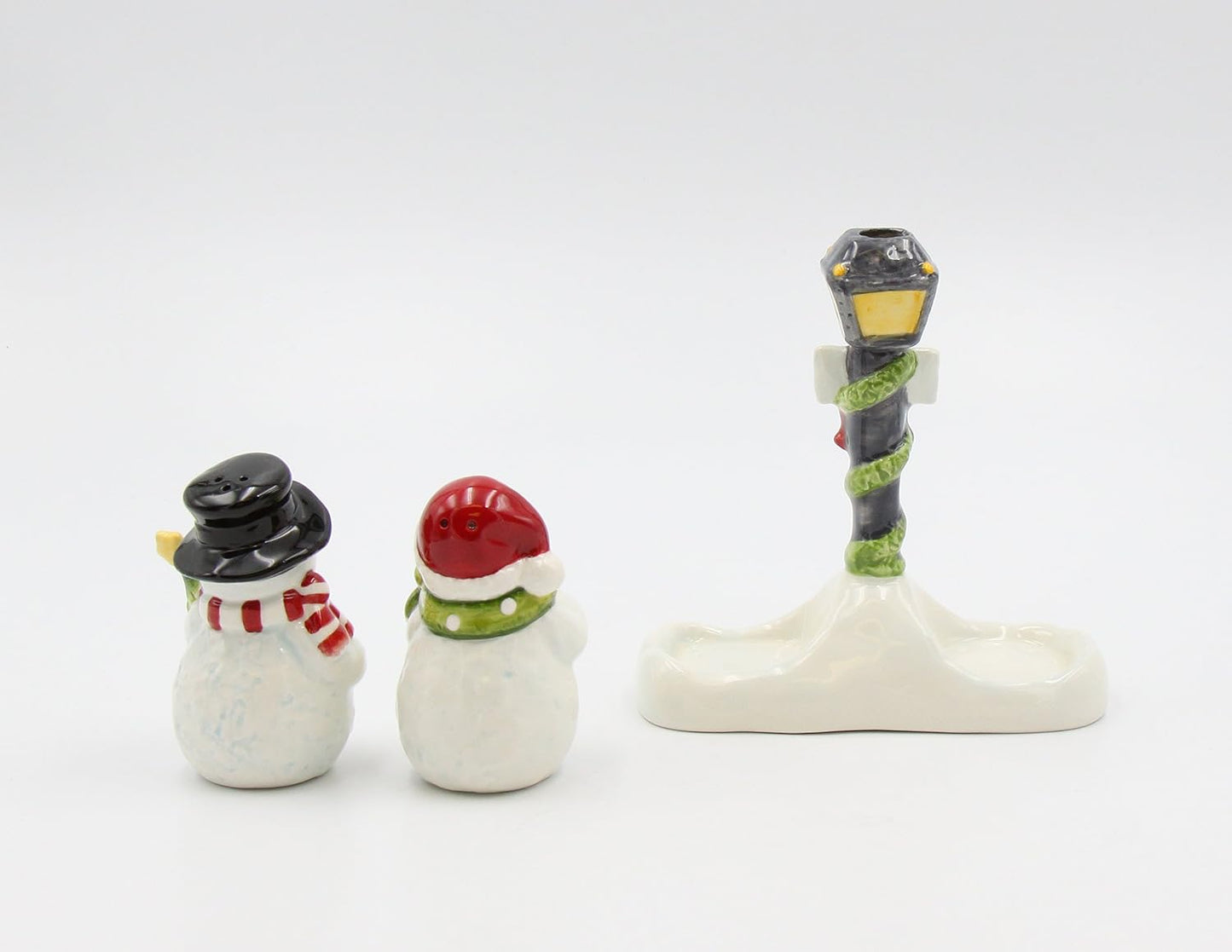 Cosmos Gifts Fine Ceramic Snowman Salt and Pepper Shakers Set with Toothpick Holder 5-1/4" H White