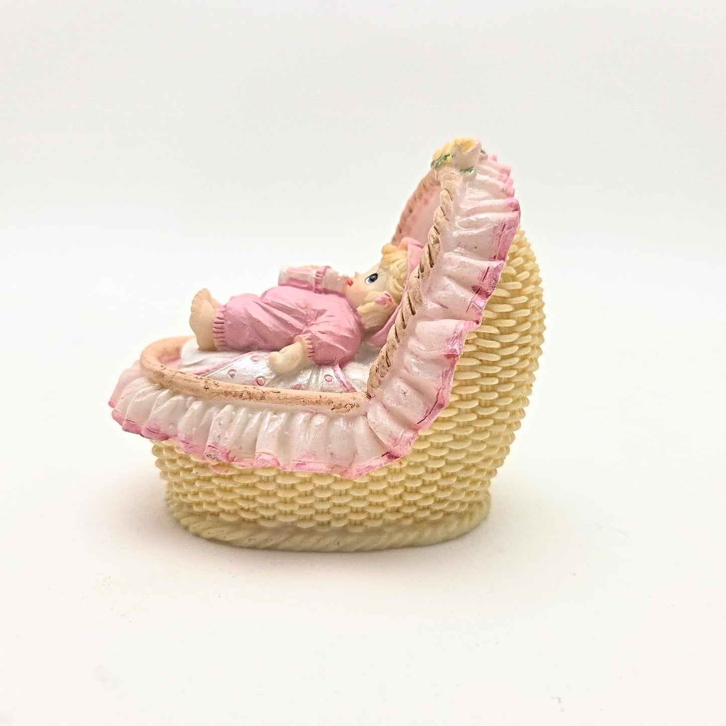 Party Favors Plus Pink White Polyresin Baby Bassinet Figurine 3.5 Inch Set of 2