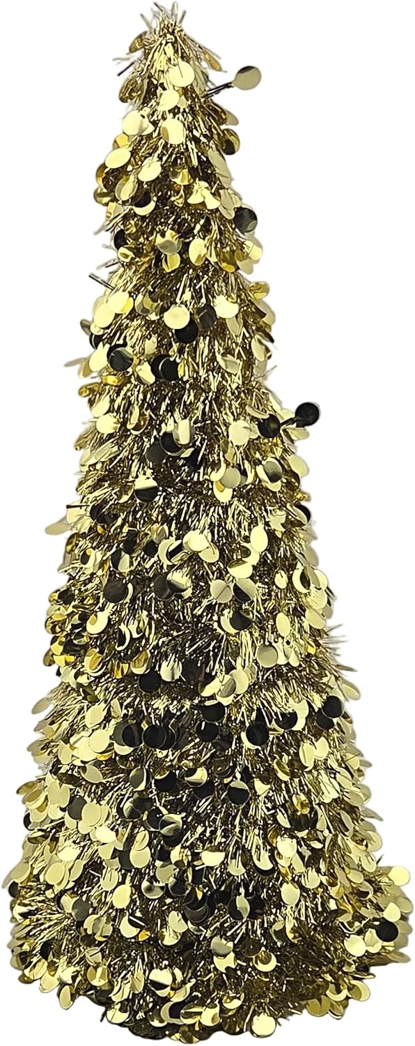 Gold Tinsel Christmas Tree Table Centerpiece, 1 Piece