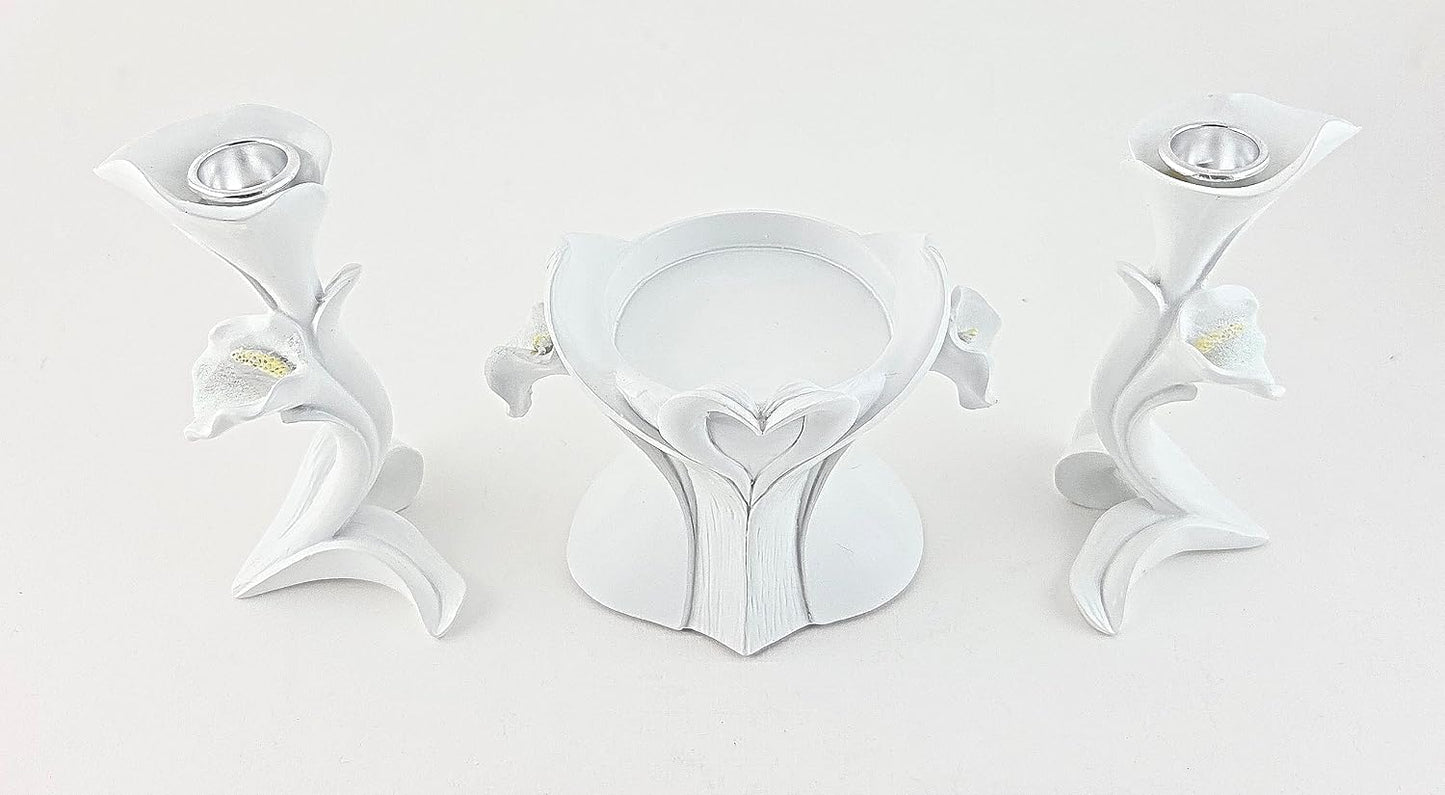 Party Favors Plus White Polyresin Lily Candle Holder Set of 3