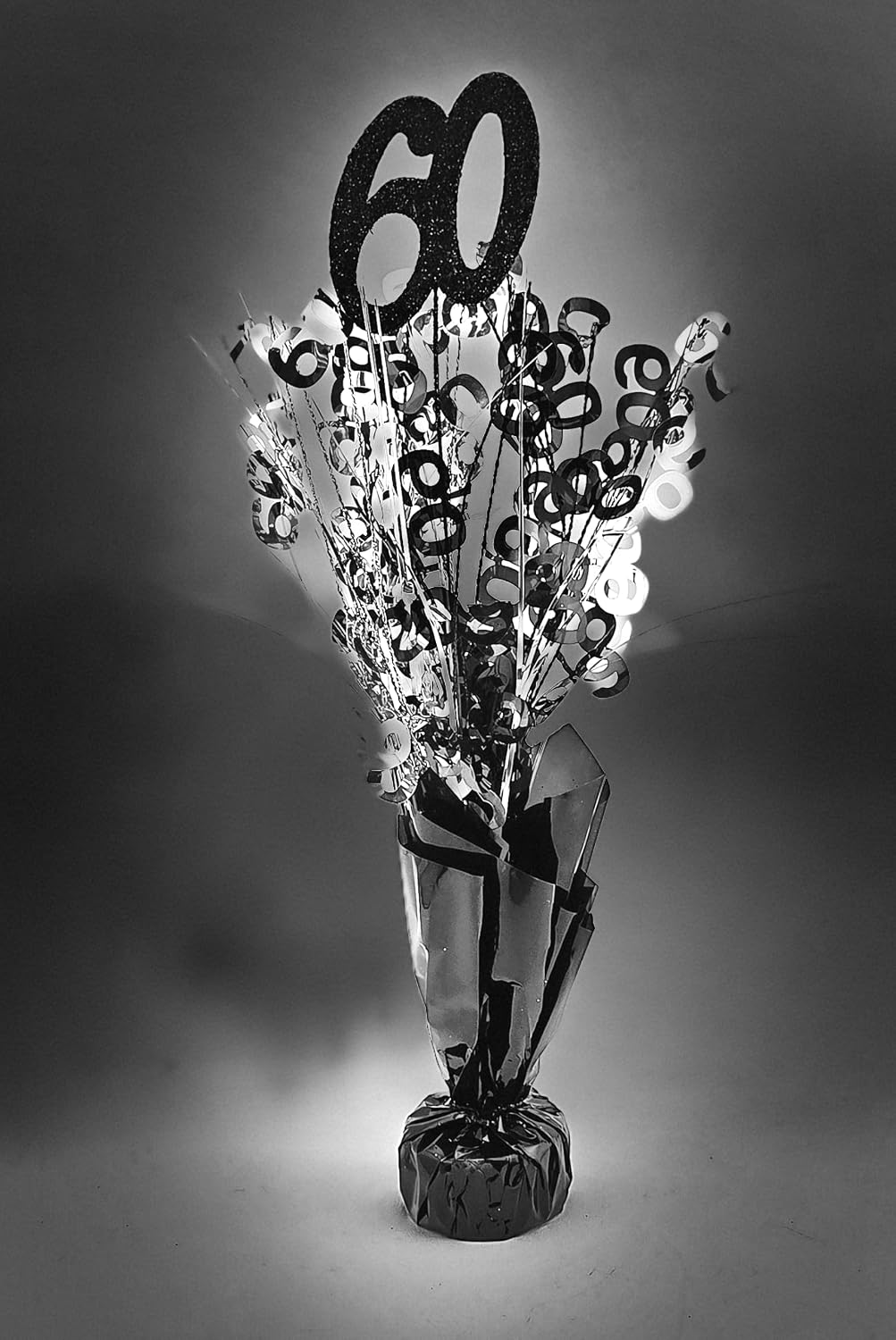 Black & Silver 60th Birthday Balloon Weight Centerpieces, 2 Pieces