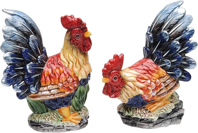 Appletree Design Ceramic Barn Yard Rooster Salt & Pepper Shaker Set 4-1/2" H