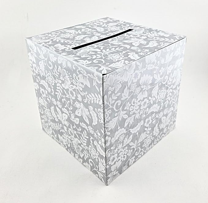 Party Favors Plus White Floral Wedding Card Box 8.5 Inches