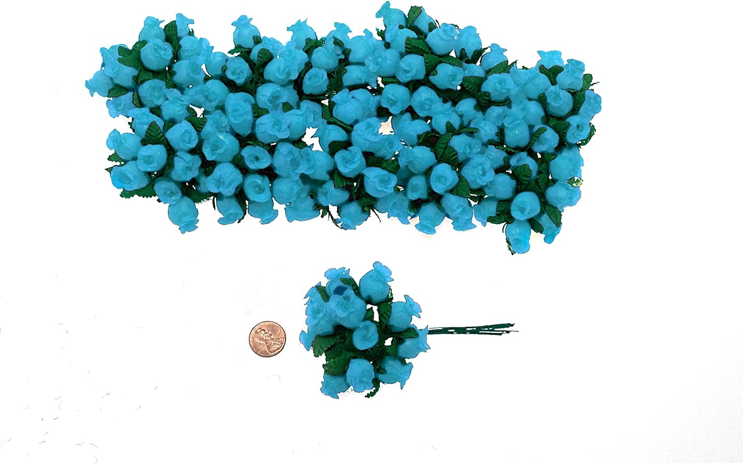144 Miniature Poly Rose Silk Favor Flower Pick Wedding Shower - Turquoise