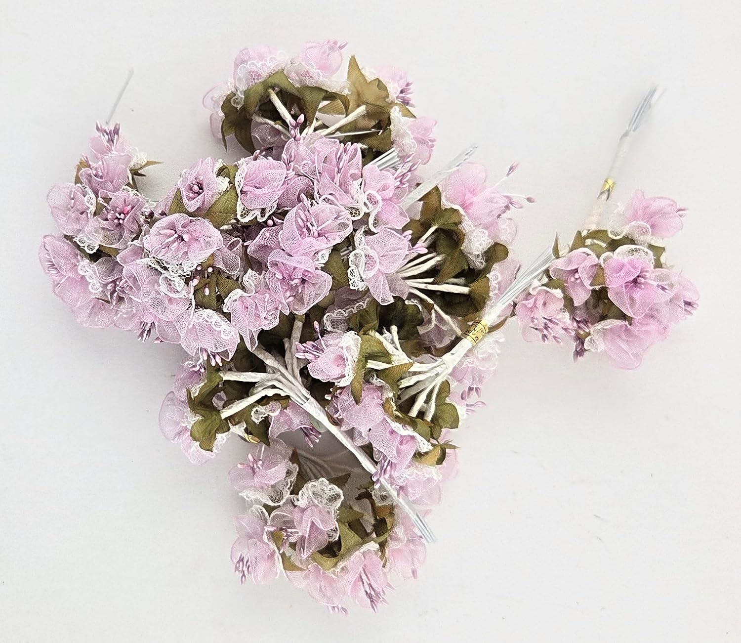 Mauve Organza Flowers with Lace and Wire Stems, 170 Pieces