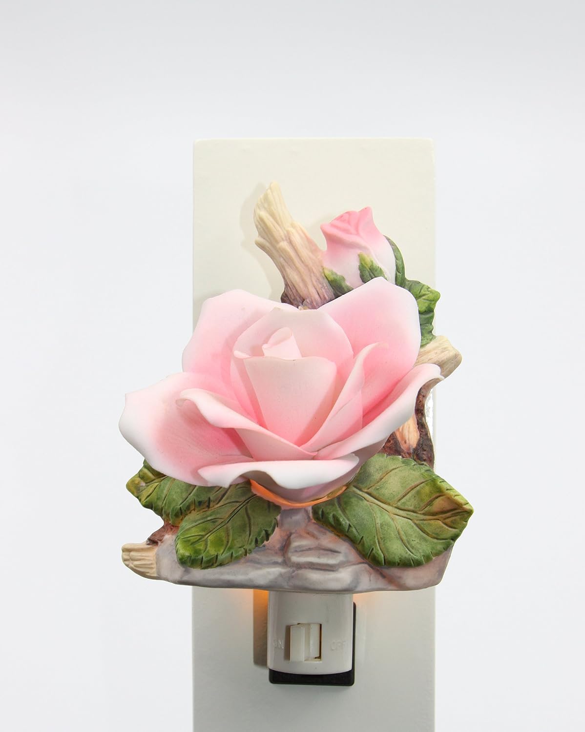 Cosmos Gifts Fine Porcelain Lighted Pink Rose Night Light 3-1/2-Inch