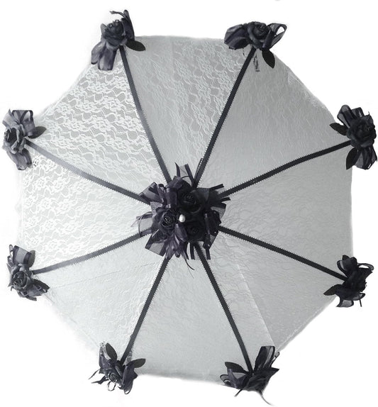 Party Favors Plus Decorated Bridal Shower White Lace Umbrella Parasol 36" Black Roses