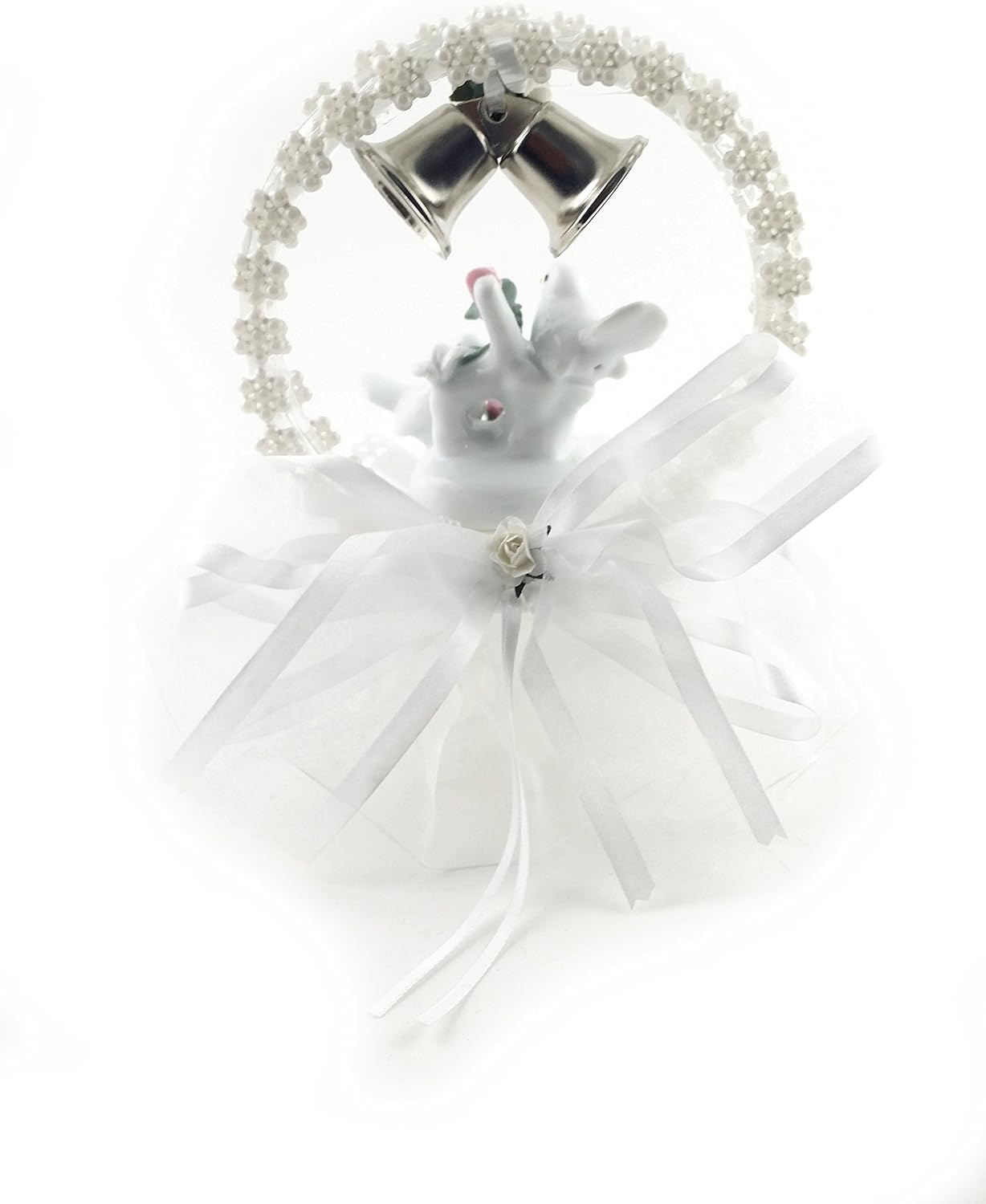 Party Favors Plus White Ceramic Love Doves and Roses Cake Topper 7 Inches