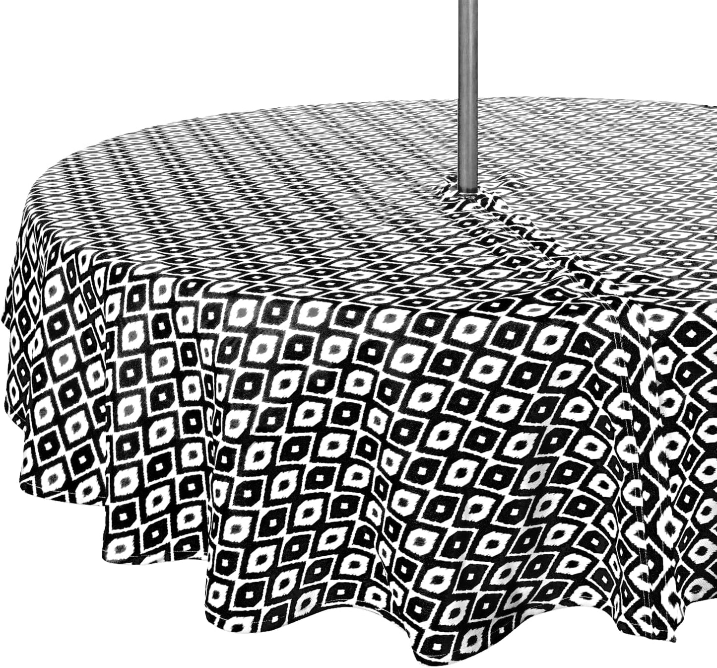 Party Favors Plus Black Ikat Outdoor Round Tablecloth with Zipper 60 In