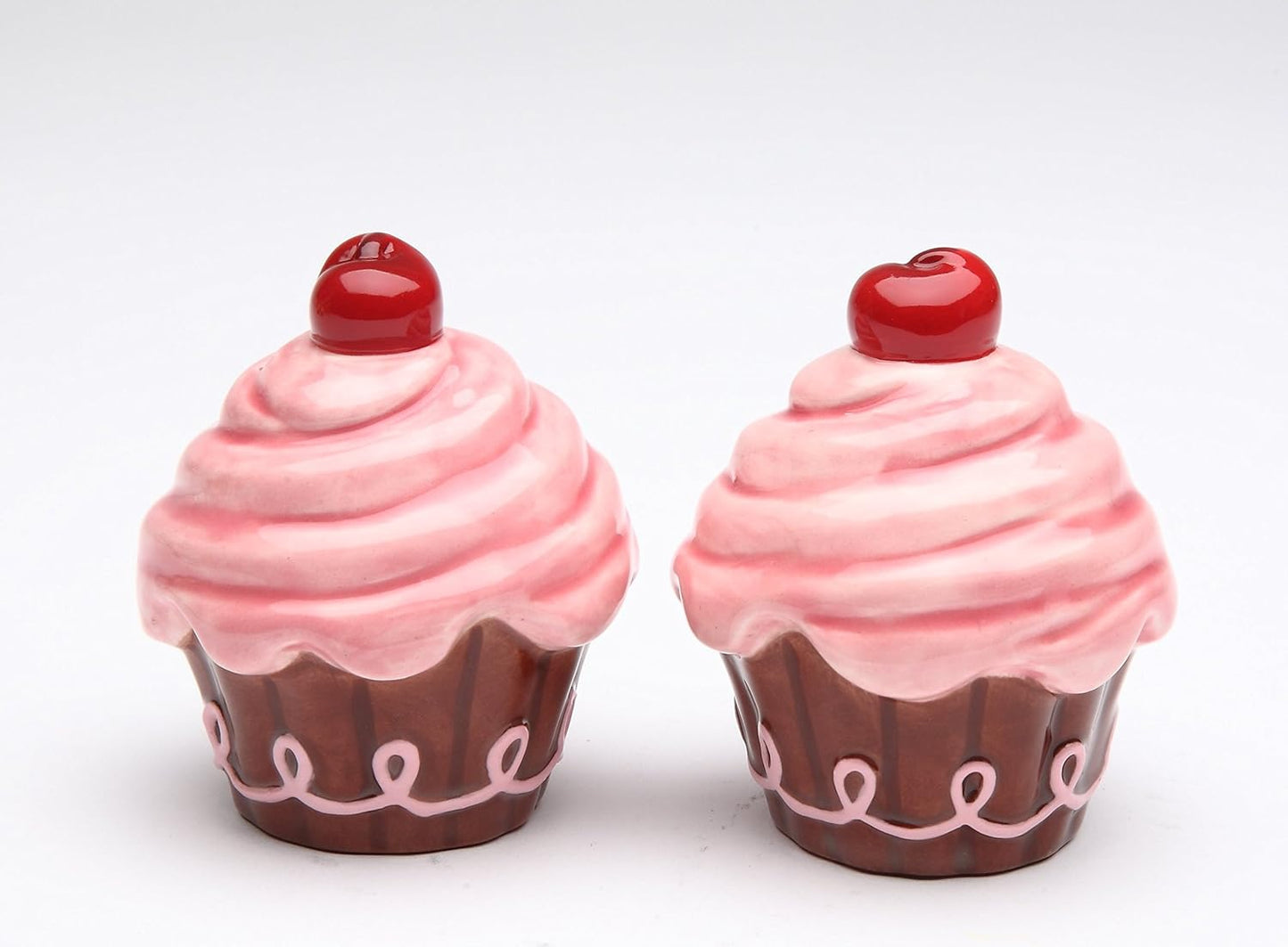 Cosmos Gifts Fine Ceramic Life Is Sweet Pink Cupcake with Cherry on Top Salt & Pepper Shakers Set 2-1/2" H