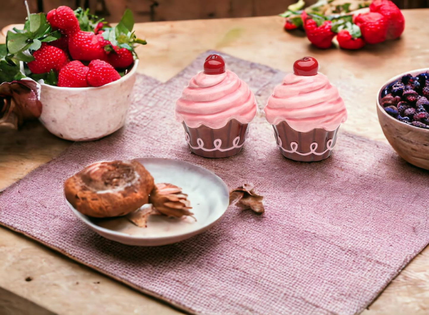 Cosmos Gifts Fine Ceramic Life Is Sweet Pink Cupcake with Cherry on Top Salt & Pepper Shakers Set 2-1/2" H