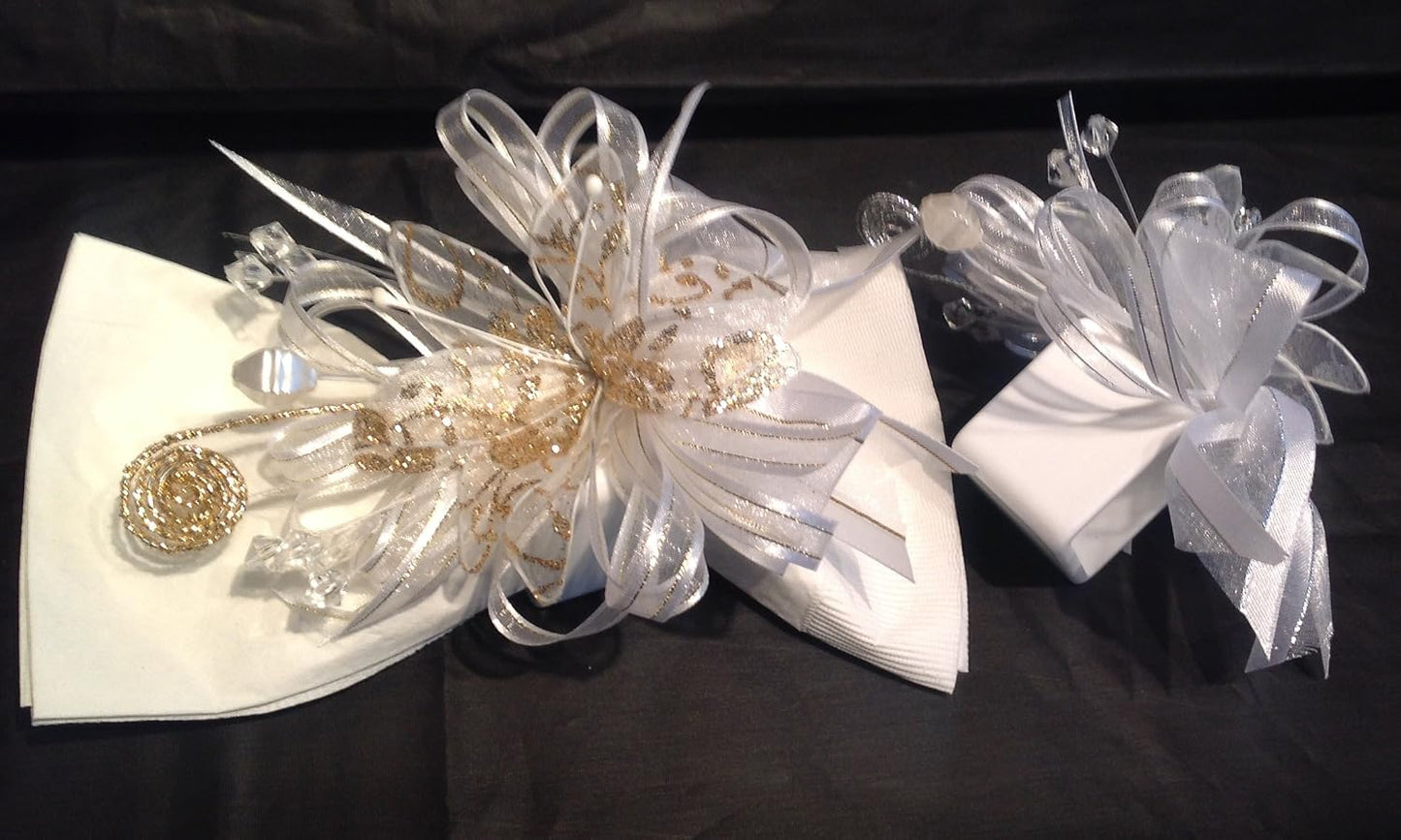 Party Favors Plus White Gold Satin Organza Napkin Rings 4 Count
