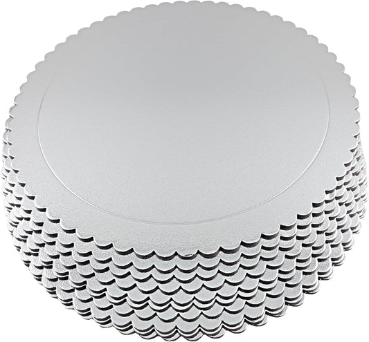 Party Favors Plus Round Cake Board Silver Scalloped Edge Cardboard 14 Inch Pack of 10