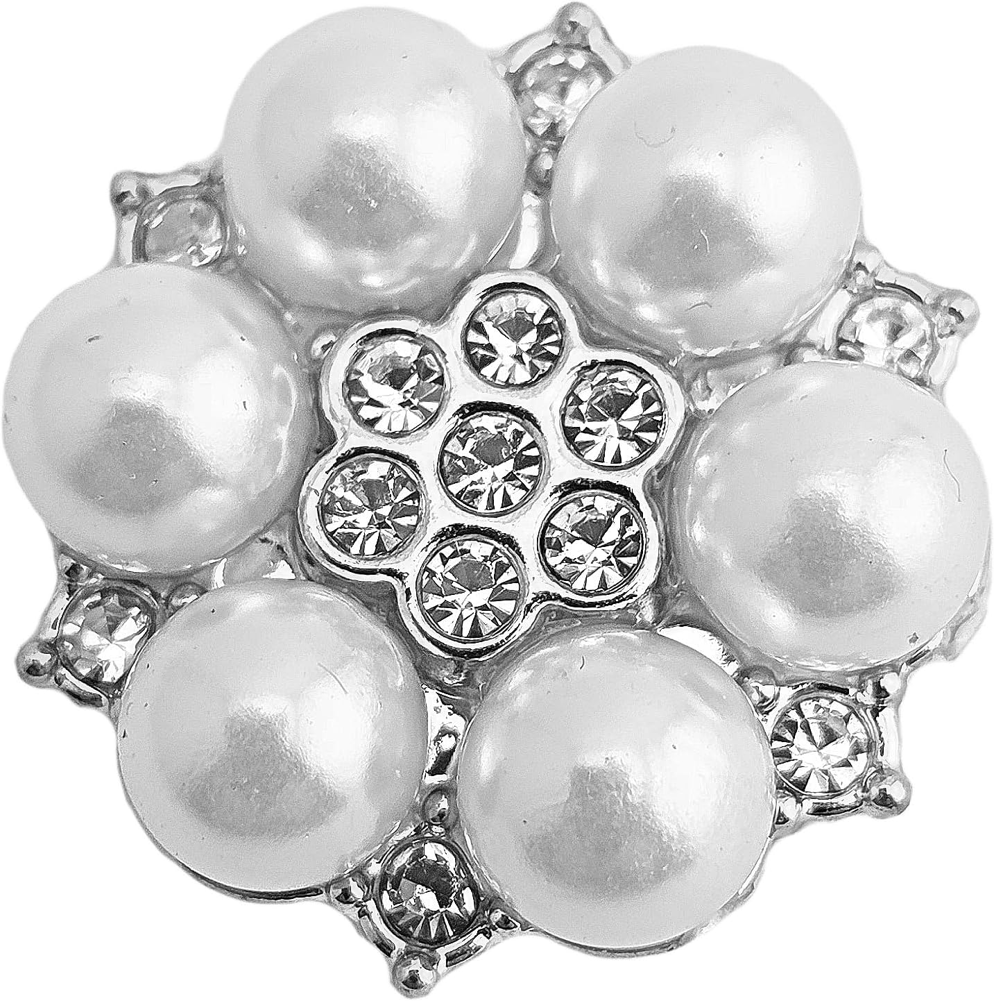 Party Favors Plus Silver Tone Flower Brooch Pin with Faux Pearls and Rhinestones 1 In 25 Pack