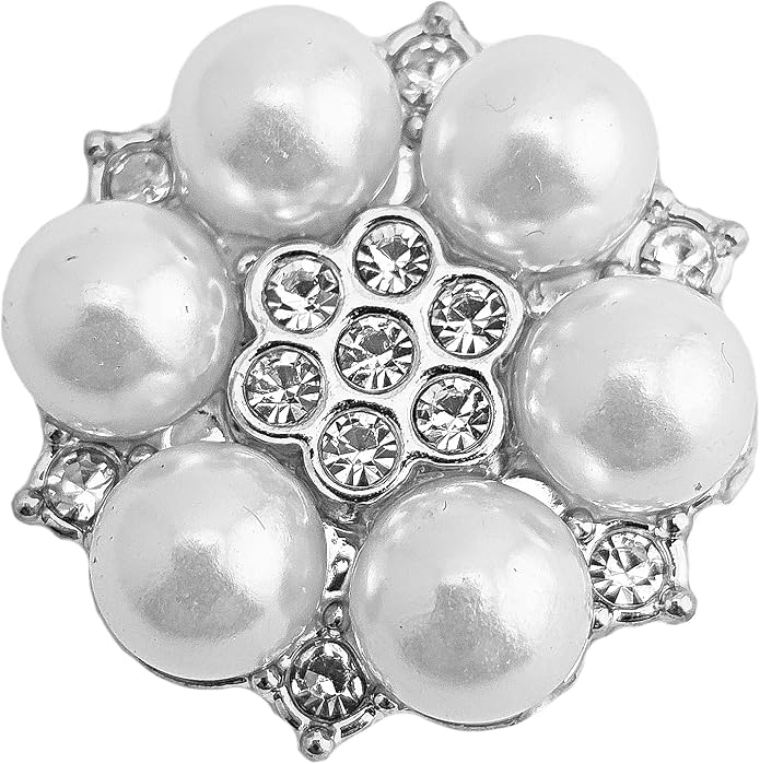 Party Favors Plus Silver Tone Flower Brooch Pin with Faux Pearls and Rhinestones 1 In 25 Pack