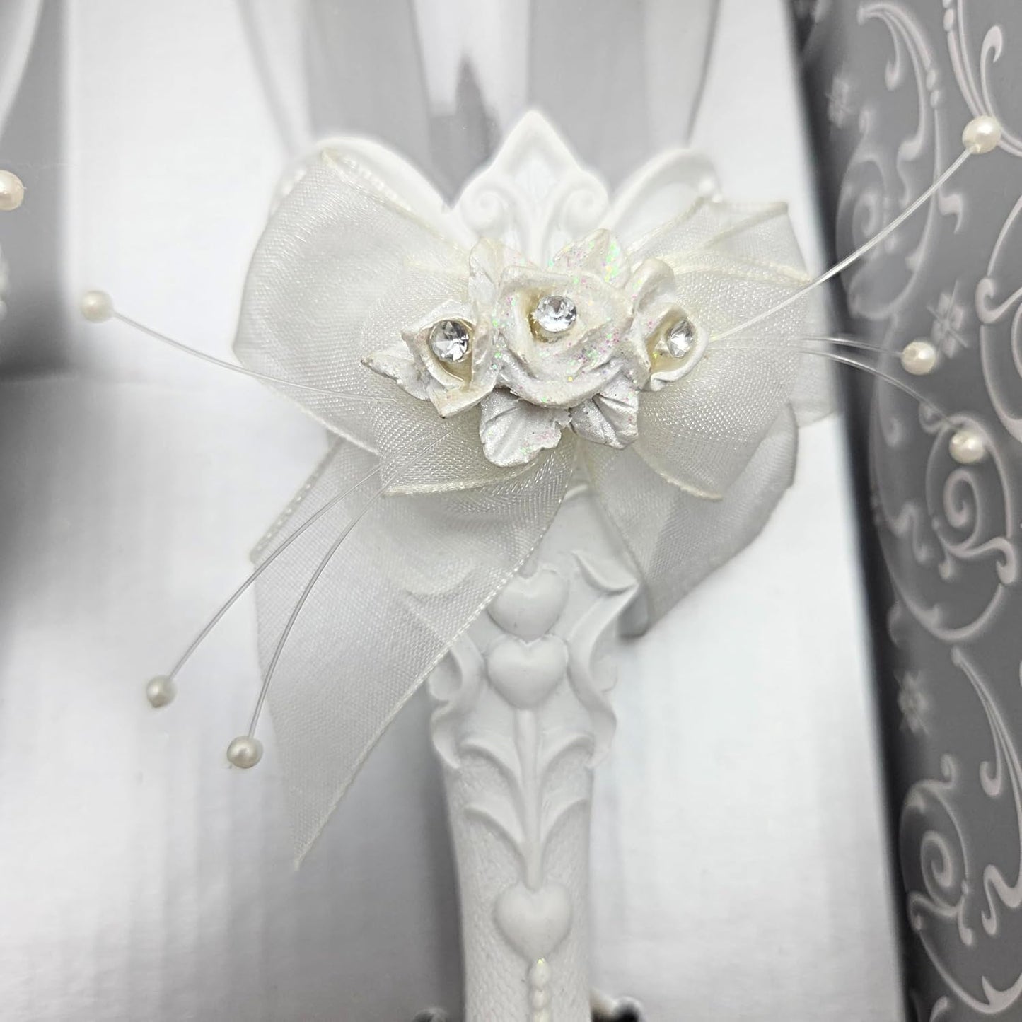 Party Favors Plus White Polyresin Wedding Toasting Flutes with Rose Design 9.5 Inch Set of 2