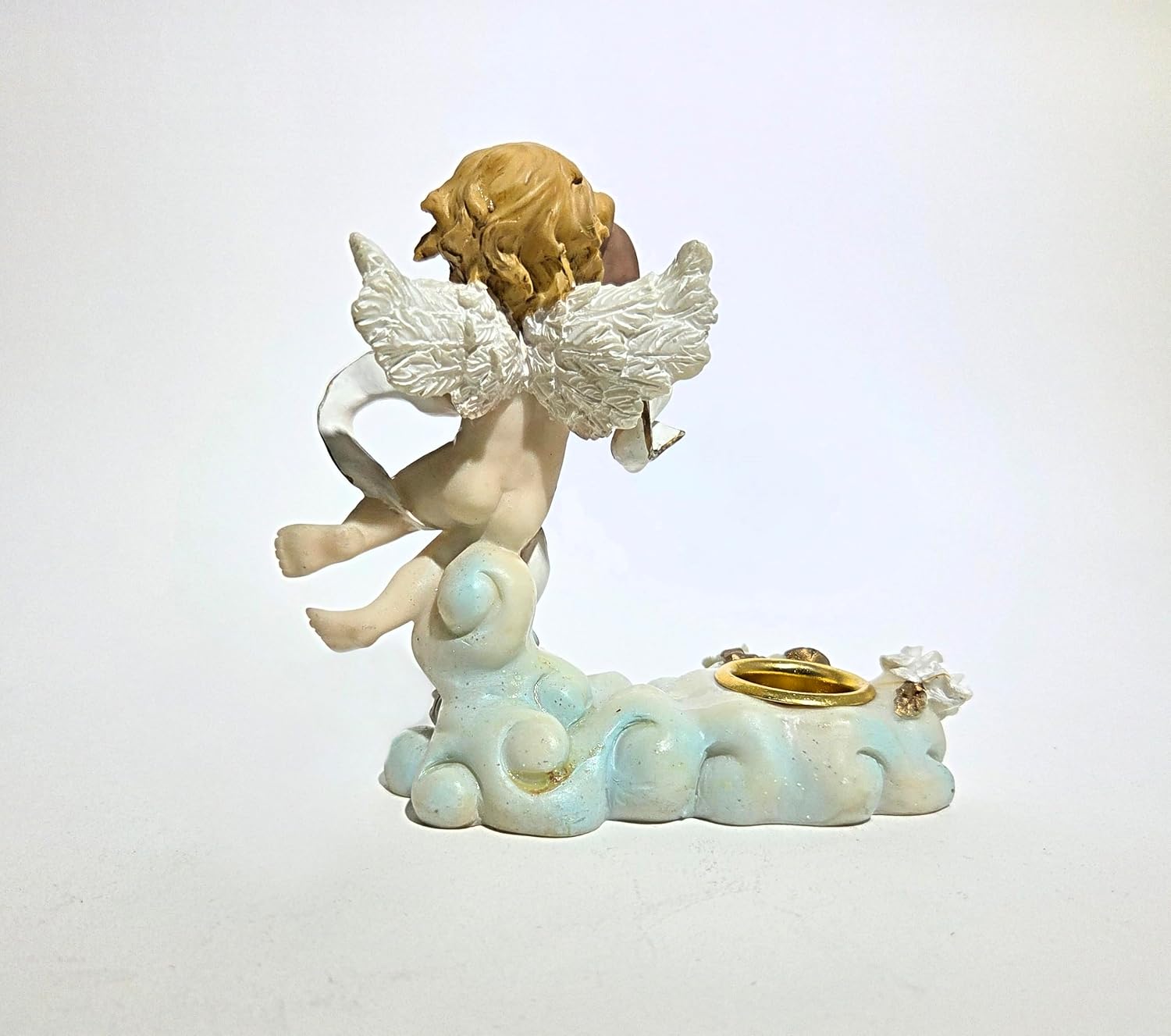 Party Favors Plus White Gold Polyresin Angel Figurine Candle Holder 4 Inch