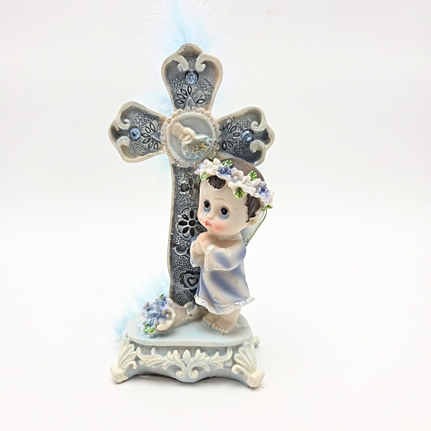 Party Favors Plus Multicolor Polyresin Angel Praying at Cross Figurine 6.5 Inch
