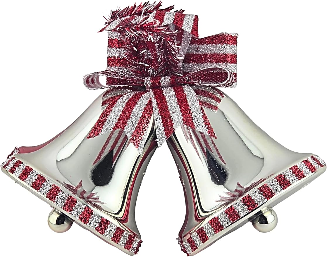 Silver Christmas Bells Hanging Decoration Set of 2, 16.5cm